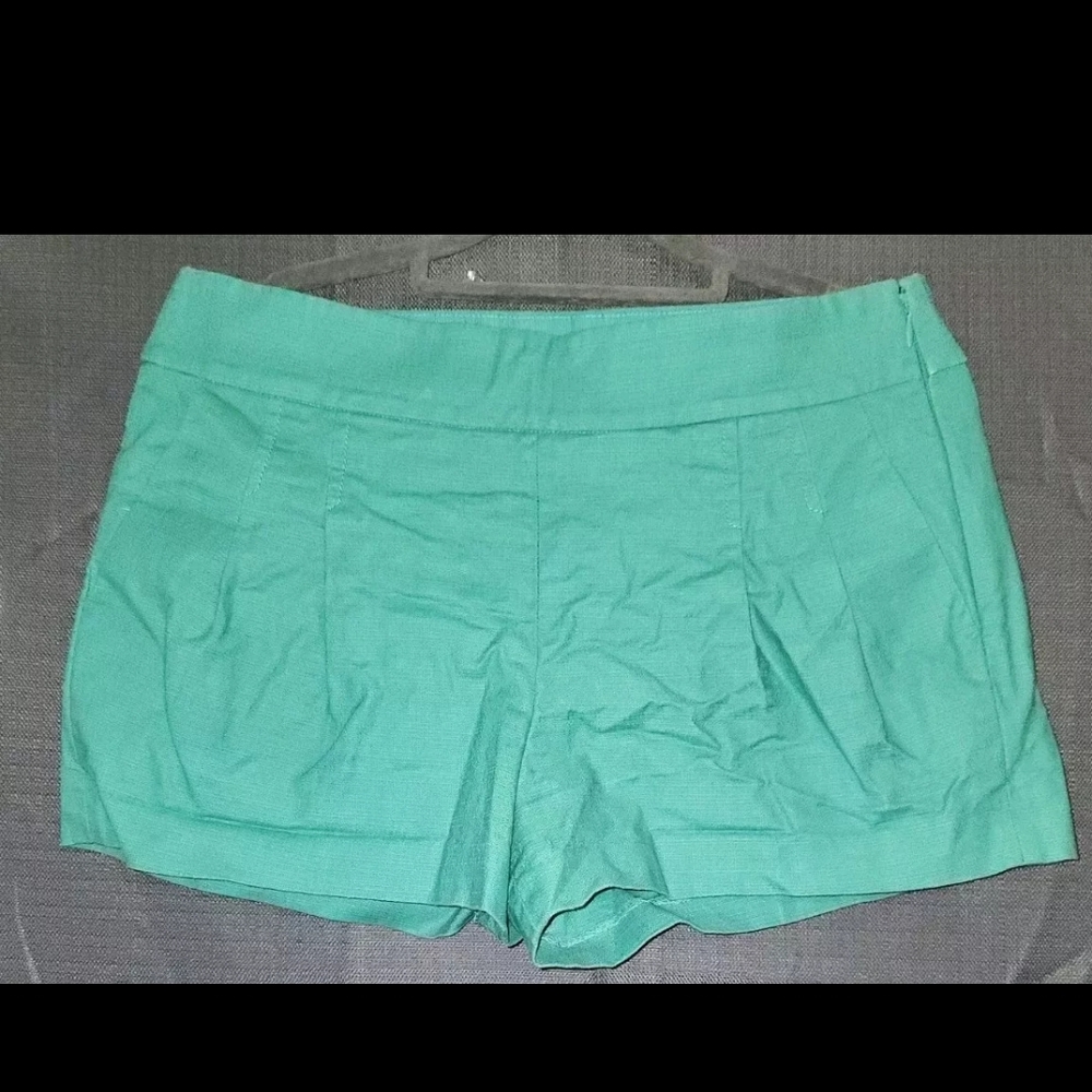 J. Crew High Waist Green Shorts with Pleated Design